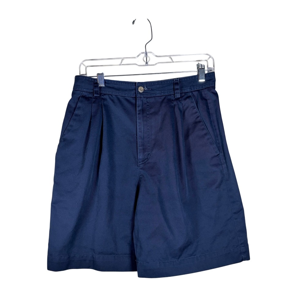 Vintage Liz Claiborne Navy Blue Pleated High Rise Chino Bermuda Shorts 8